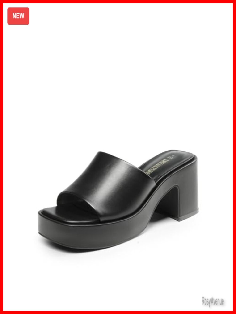 Chunky Heel Mule Sandals Platform Square Toe Slip On Vegan Leather